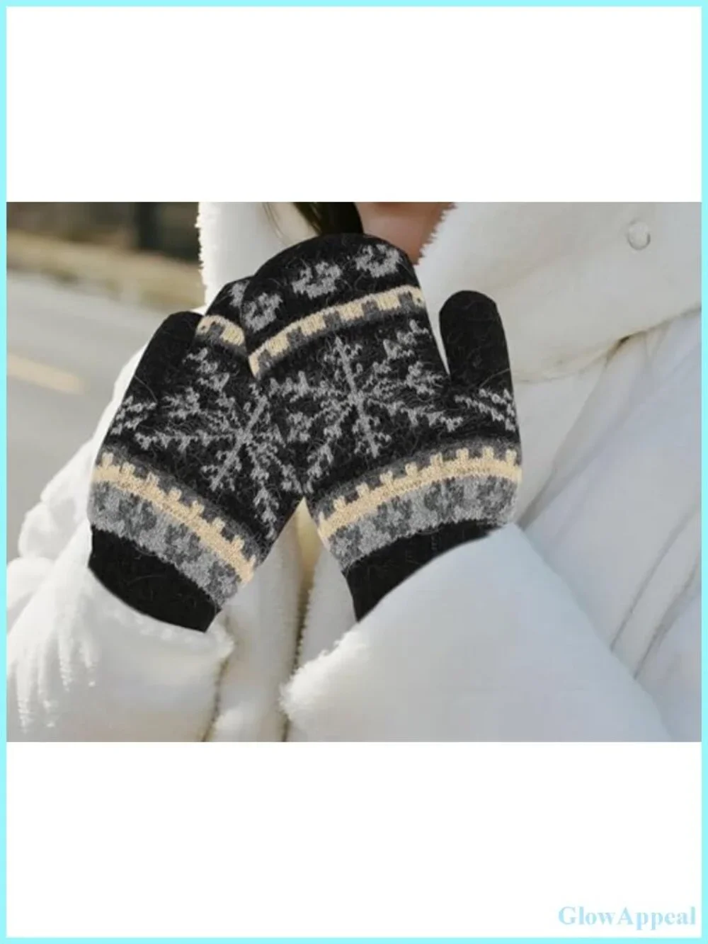 Winter Warm Knitted Mittens, Double Layer Fleece Lined Gloves for Snow